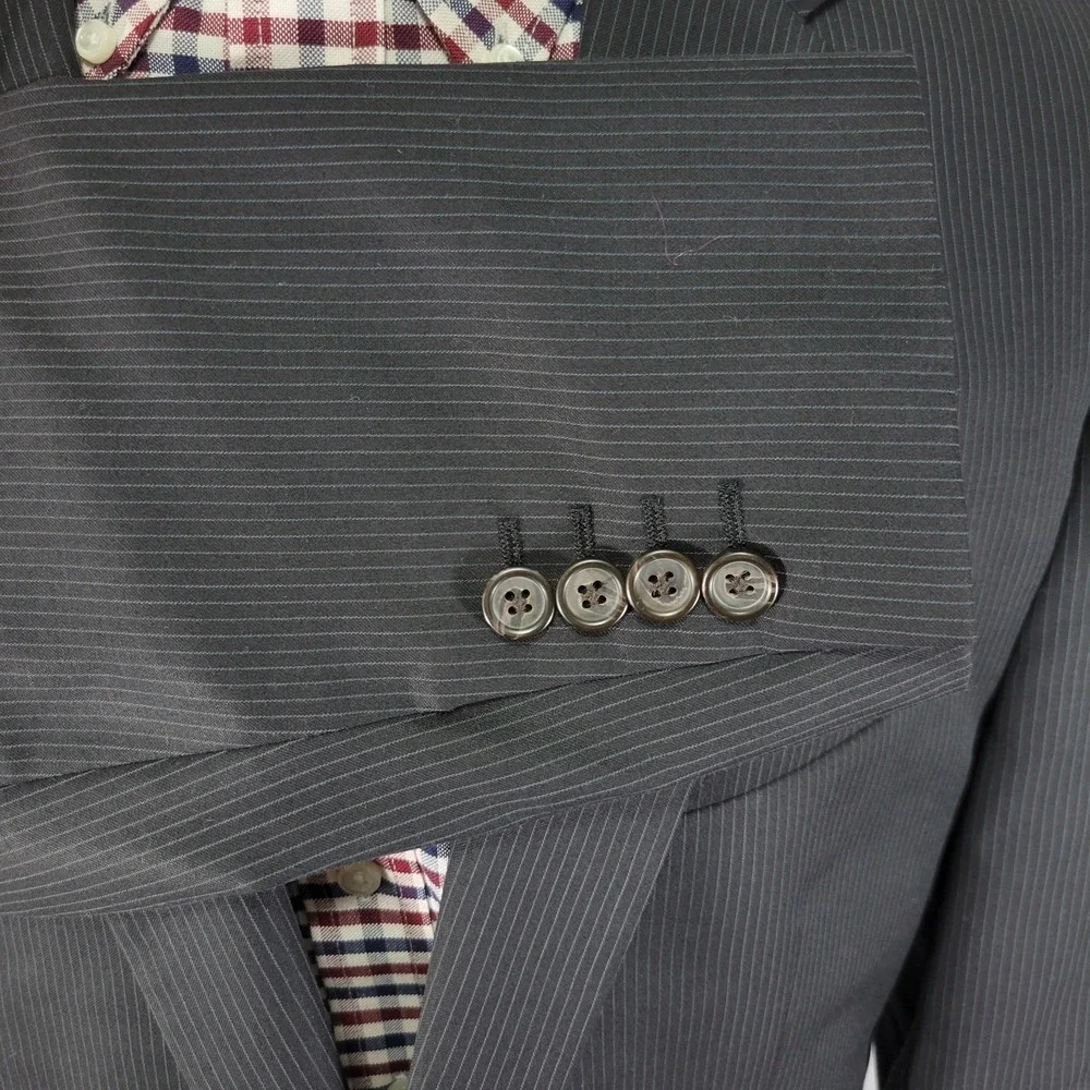 Ralph Lauren Men's Sport‎ Coat Blazer Two Button Black Pin Striped Wool 44L